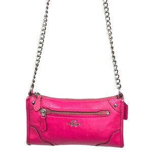 Coach 2015 Mickie Grain Leather Crossbody Gunmetal Chain Strap Fuchsia Bag 52646